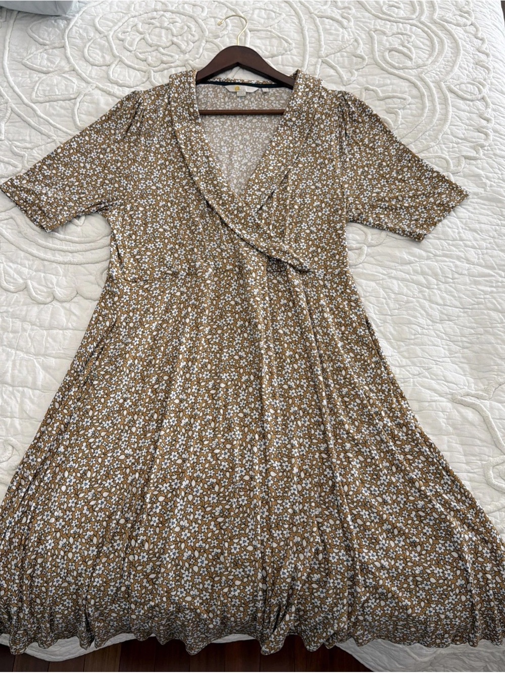 Boden Brown Floral Wrap-Style Midi Dress